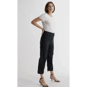 Organic Stretch Cotton Twill Wide-Leg Crop Black Pant NEW 27